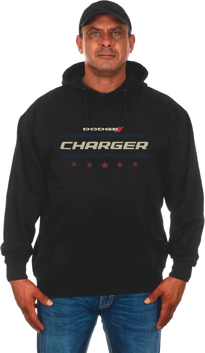 JH DESIGN GROUP Men's Dodge Charger Pullover Hoodie American Flag 2 Sided Sweatshirt