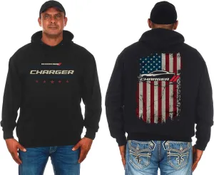 JH DESIGN GROUP Men's Dodge Charger Pullover Hoodie American Flag 2 Sided Sweatshirt