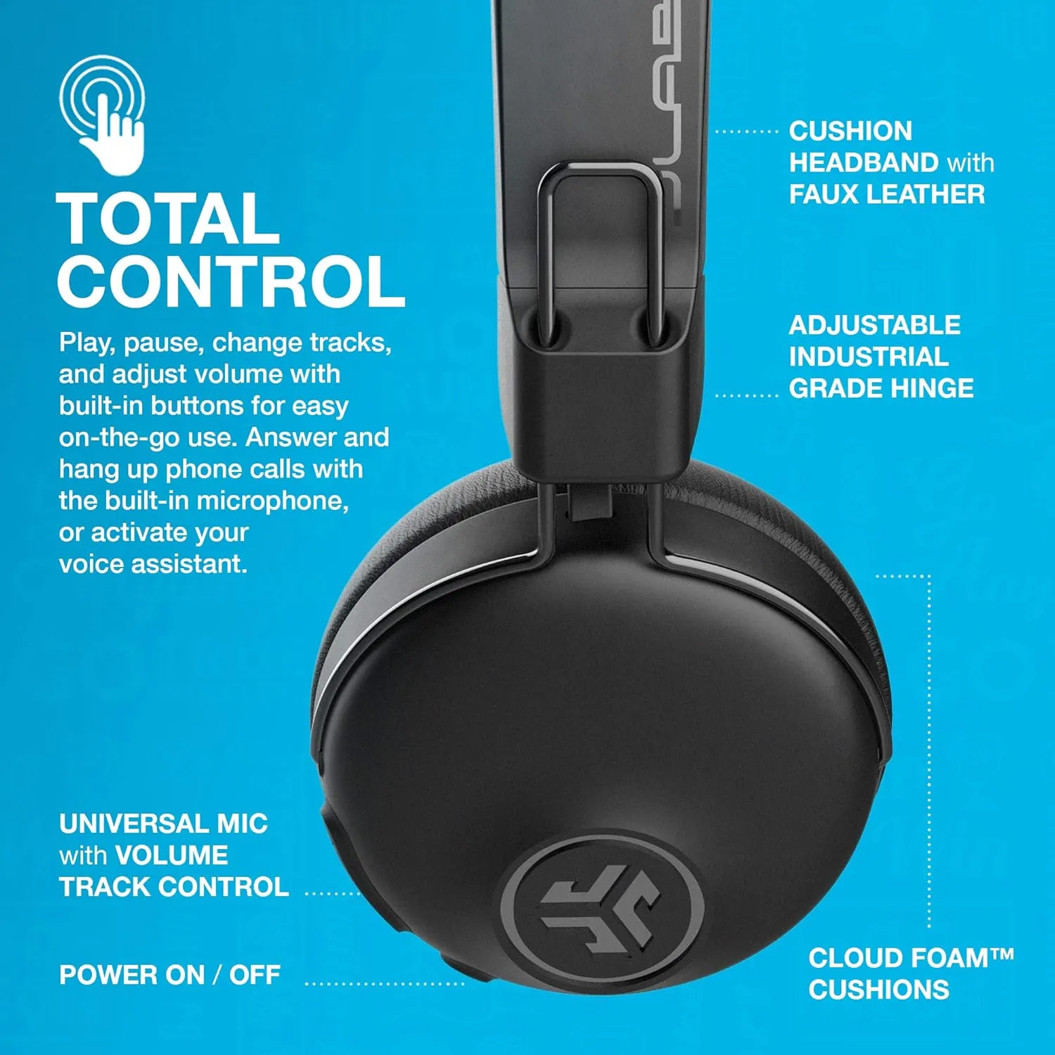 JLab Studio ANC On-Ear Wireless Headphones, Black, 34  Hour Bluetooth 5 Playtime, 28  Hour with Active Noise Cancellation, EQ3 Custom Sound, Ultra-Plush Faux Leather & Cloud Foam Cushions