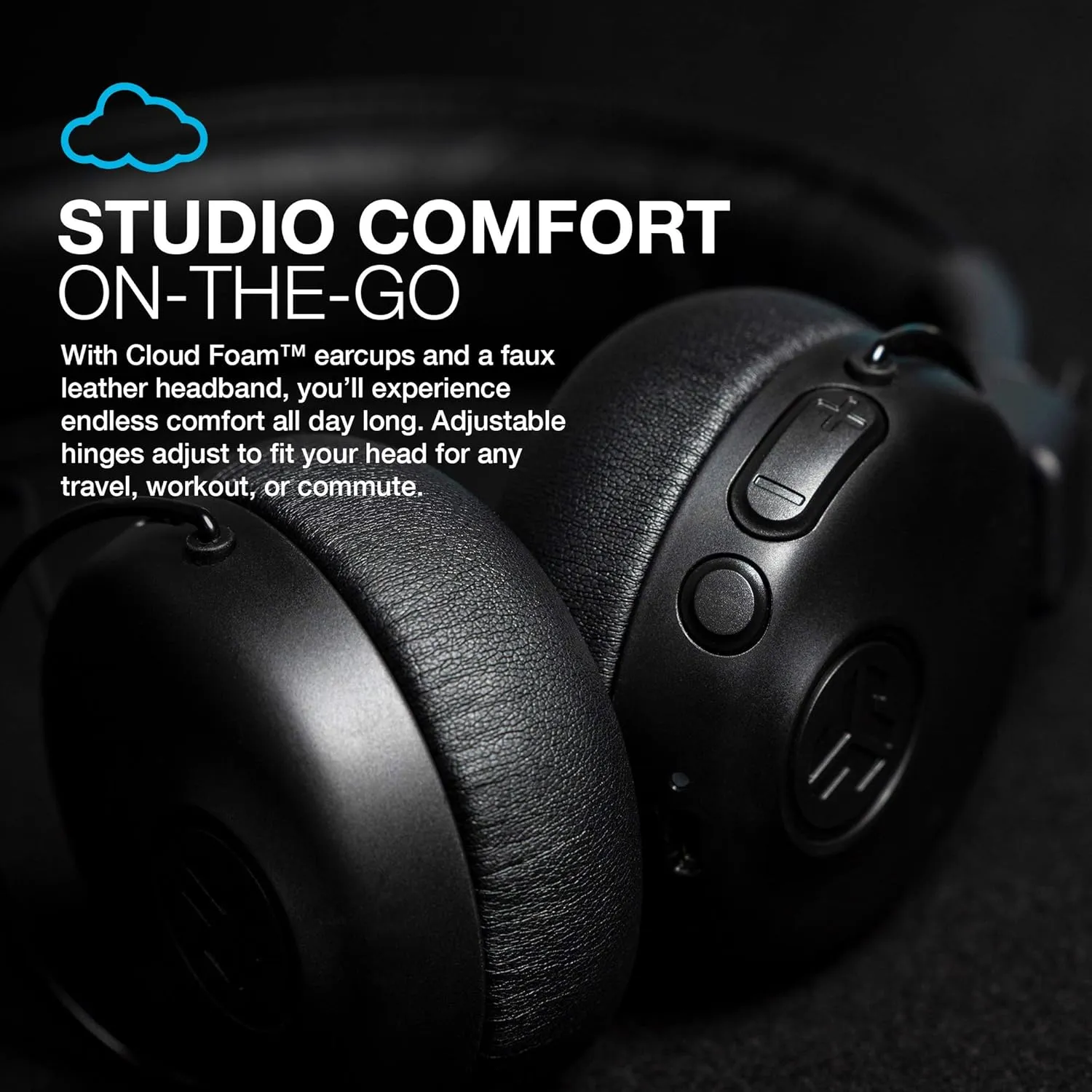 JLab Studio ANC On-Ear Wireless Headphones, Black, 34  Hour Bluetooth 5 Playtime, 28  Hour with Active Noise Cancellation, EQ3 Custom Sound, Ultra-Plush Faux Leather & Cloud Foam Cushions