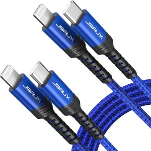 JSAUX USB C to Lightning Cable [2 Pack 6FT], [Apple MFi Certified] iPhone 13 Charger Cable Compatible with iPhone 14/13 Pro/13 Pro Max/12 Pro/11 Pro Max/X/XS/XR/8, iPad 9th 2021, AirPods Pro-Blue