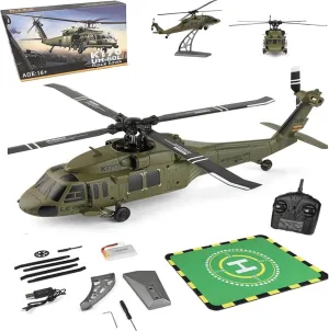 k170 uh60l Remote Controlled Helicopter,Remote Controlled Helicopter for Adults Beginners， 2.4Ghz 4CH 6-Axis GyroscopeRC Helicopters，with Simulated Tarmac (1 Batteries)