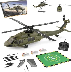 k170 uh60l Remote Controlled Helicopter,Remote Controlled Helicopter for Adults Beginners， 2.4Ghz 4CH 6-Axis GyroscopeRC Helicopters，with Simulated Tarmac (3 Batteries)