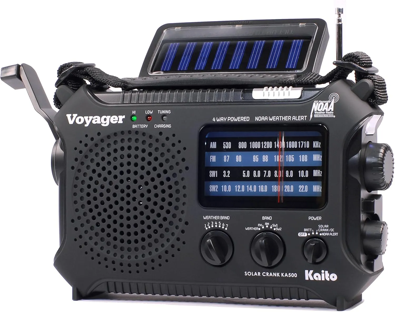 Kaito KA500 5-way Powered Emergency AM/FM/SW NOAA Weather Alert Radio with Solar,Dynamo Crank,Flashlight and Reading Lamp, Color Black