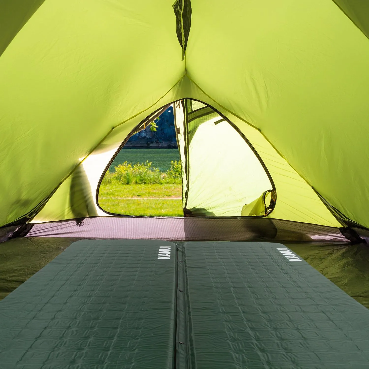 KAMUI Self Inflating Sleeping Pad - 2 Inch Thick Camping Pad Connectable with Multiple Camping Mats Designed for Tent, Couple, and Family Camping