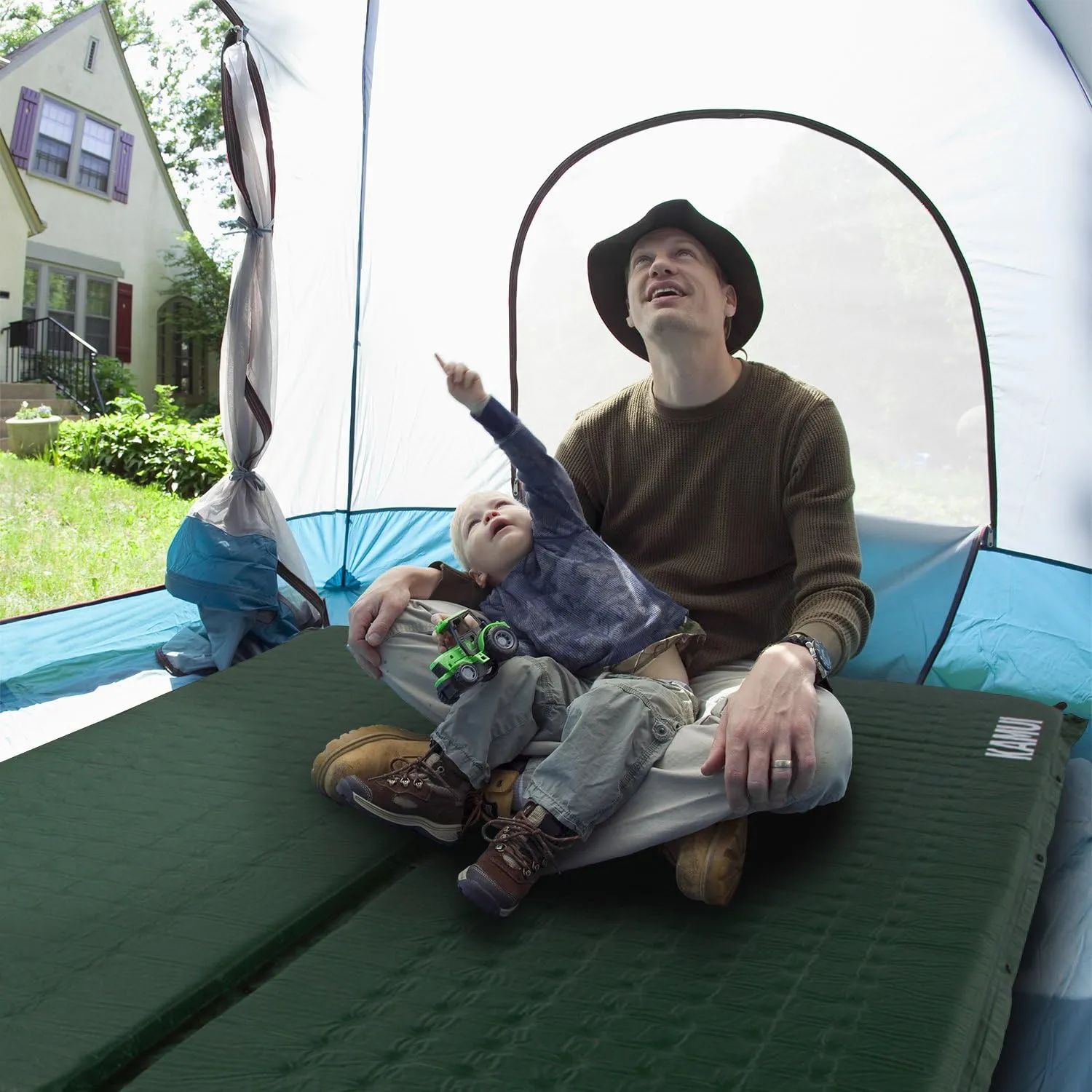 KAMUI Self Inflating Sleeping Pad - 2 Inch Thick Camping Pad Connectable with Multiple Camping Mats Designed for Tent, Couple, and Family Camping