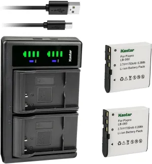 Kastar 2-Pack Battery and LTD2 USB Charger Replacement for Kodak LB-060 LB060 Battery, Kodak PixPro AZ525, PixPro AZ526, PixPro AZ527, PixPro AZ528 Digital Camera, Minolta MN53Z 16MP FHD Bridge Camera