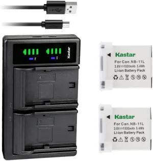 Kastar 2-Pack NB-11L Battery and LTD2 USB Charger Replacement for Canon IXUS 177, IXUS 180, IXUS 185, IXUS 190, IXUS 240 HS, IXUS 245 HS, IXUS 265 HS, IXUS 275 HS, IXUS 285 HS, IXUS 320 HS, IXY 110F