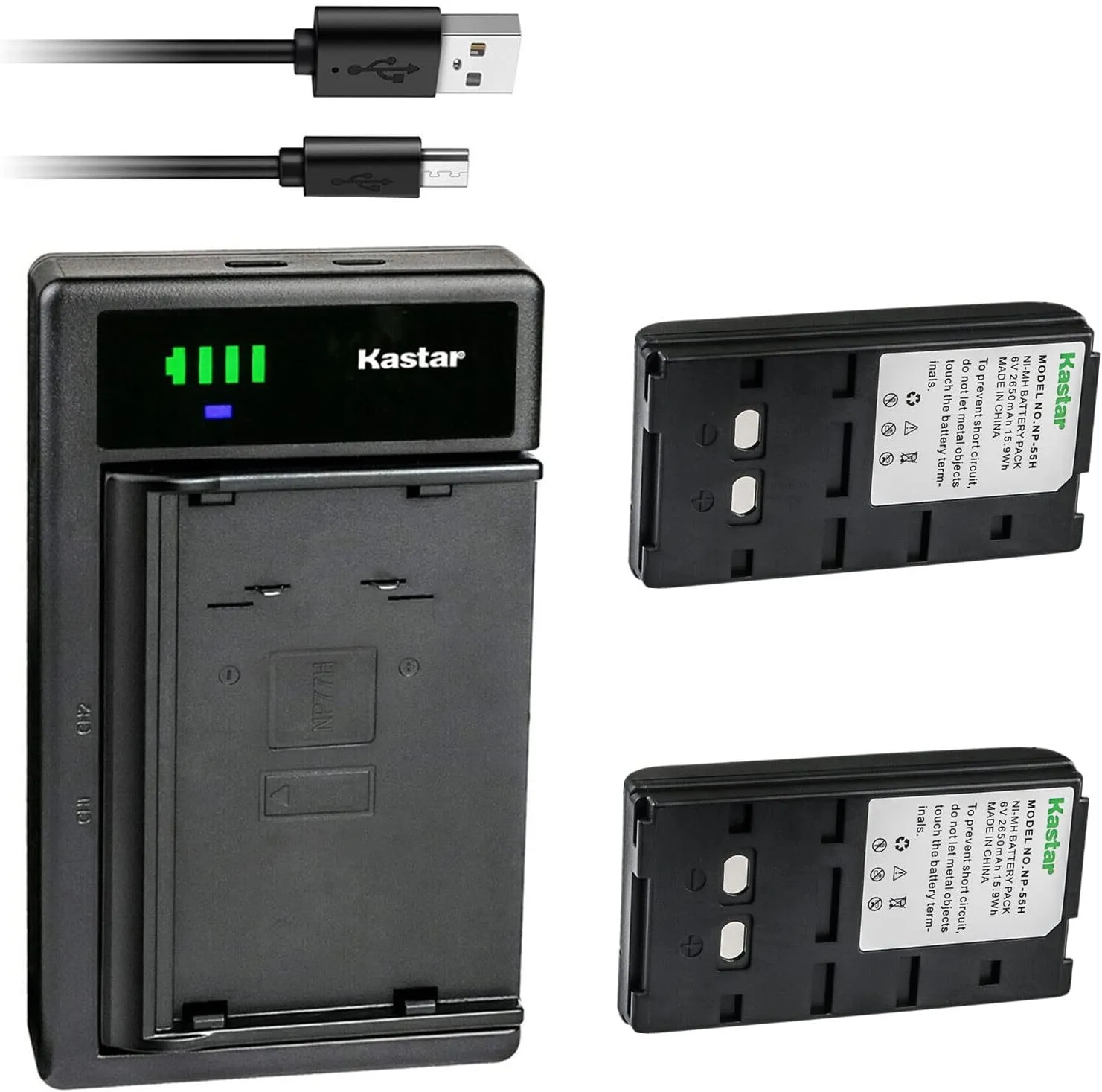 Kastar 2-Pack NP-55H Battery and LTD2 USB Charger Compatible with Sony CCD-V88 CCD-V88E CCD-V9 CCD-V900 CCD-V900E CCD-V90E CCD-V95E CCD-V99 CCD-V9E, MVC-2000 MVC-5000, Sony XV SeriesXV-M30 XV-MH30