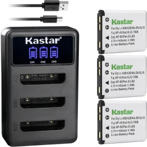 Kastar 3 Pack Battery and LCD Triple USB Charger Compatible with Sealife Reefmaster DC-1200, DC1200, DC-1400, DC1400, DC-600, DC600, Tevion SZ 7, Z1400, Voigtländer Vitolux S100, S80