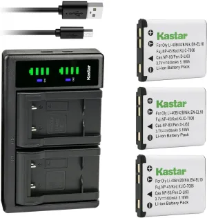 Kastar 3-Pack Battery and LTD2 USB Charger Compatible with Agfa Agfaphoto Optima 100 102 103 104 3, Optima 830 UW, 830UW Aldi Traveler IS-12, IS12, SW-12, SW12, Touch one, UW-8, UW8