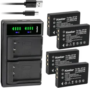 Kastar 4-Pack Battery and LTD2 USB Charger Replacement for Fujifilm NP-120, NP-120B, FNP120, Toshiba NP-120, PX1657, PENTAX D-LI7, RICOH DB-43, CONTAX BP-1500S, KYOCER BP-1500S Battery