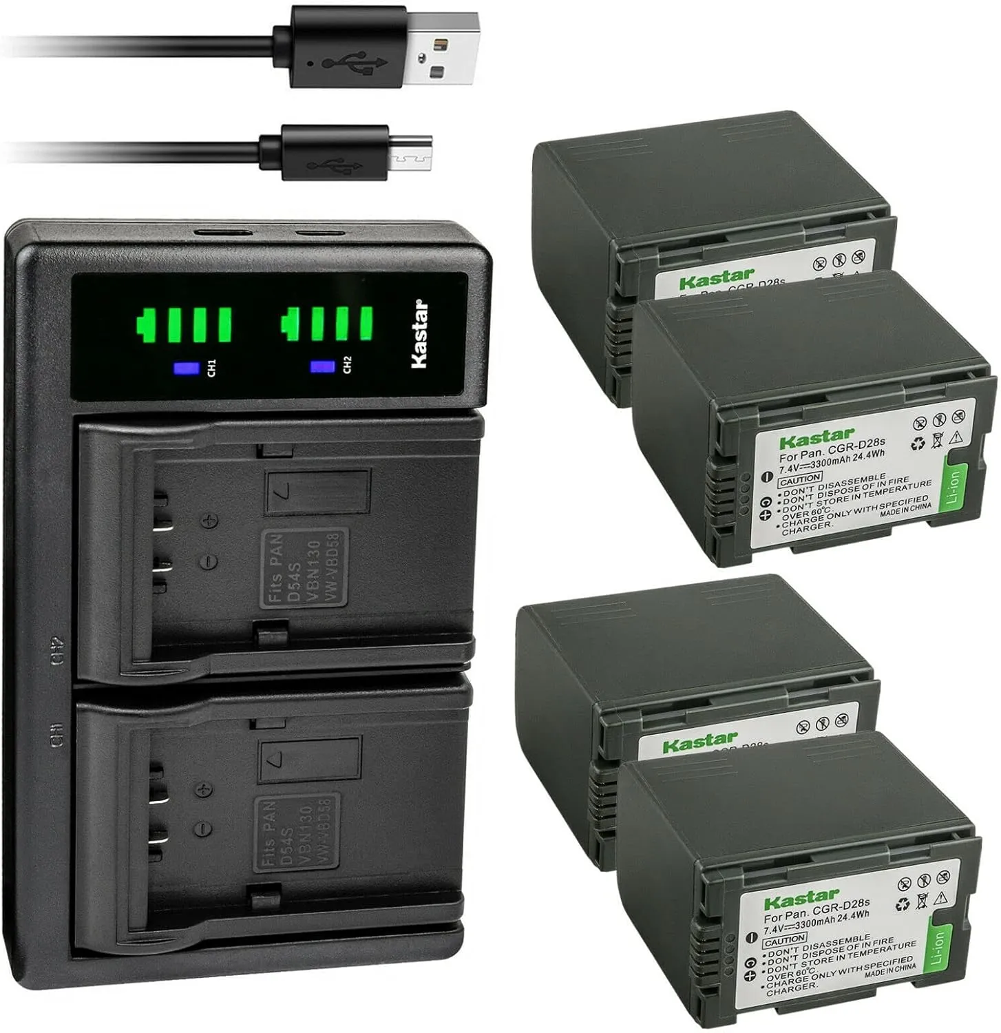 Kastar 4-Pack CGR-D28 Battery and LTD2 USB Charger Replacement for Panasonic CGA-D16R, CGA-D16S, CGA-D16SE/1B, CGA-D220, CGA-D220A/1B, CGA-D220E/1B, CGR-D16, CGR-D16A/1B, CGR-D16R, CGR-D16S
