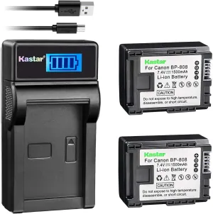 Kastar Battery 2 Pack & Slim LCD USB Charger for Canon BP-808 Canon VIXIA HF G10 G20 M30 M31 M32 M40 M41 M300 M400 S10 S11 S20 S21 S30 S100 S200 HF10 HF11 HF20 HF21 HF100 HF200 HG20 HG21 HG30 XA10