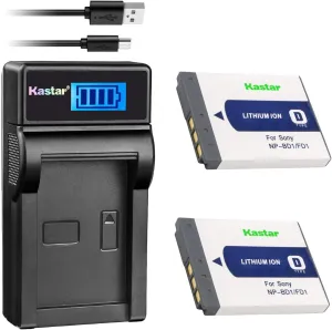 Kastar Battery (X2) & LCD Charger for Sony NP-BD1, NP-FD1, NPBD1 NPFD1 and Sony Cyber-shot DSC-G3, DSC-T2, DSC-T70, DSC-T75, DSC-T77, DSC-T90, DSC-T200, DSC-T300, DSC-T500, DSC-T700, DSC-T900, DSC-TX1