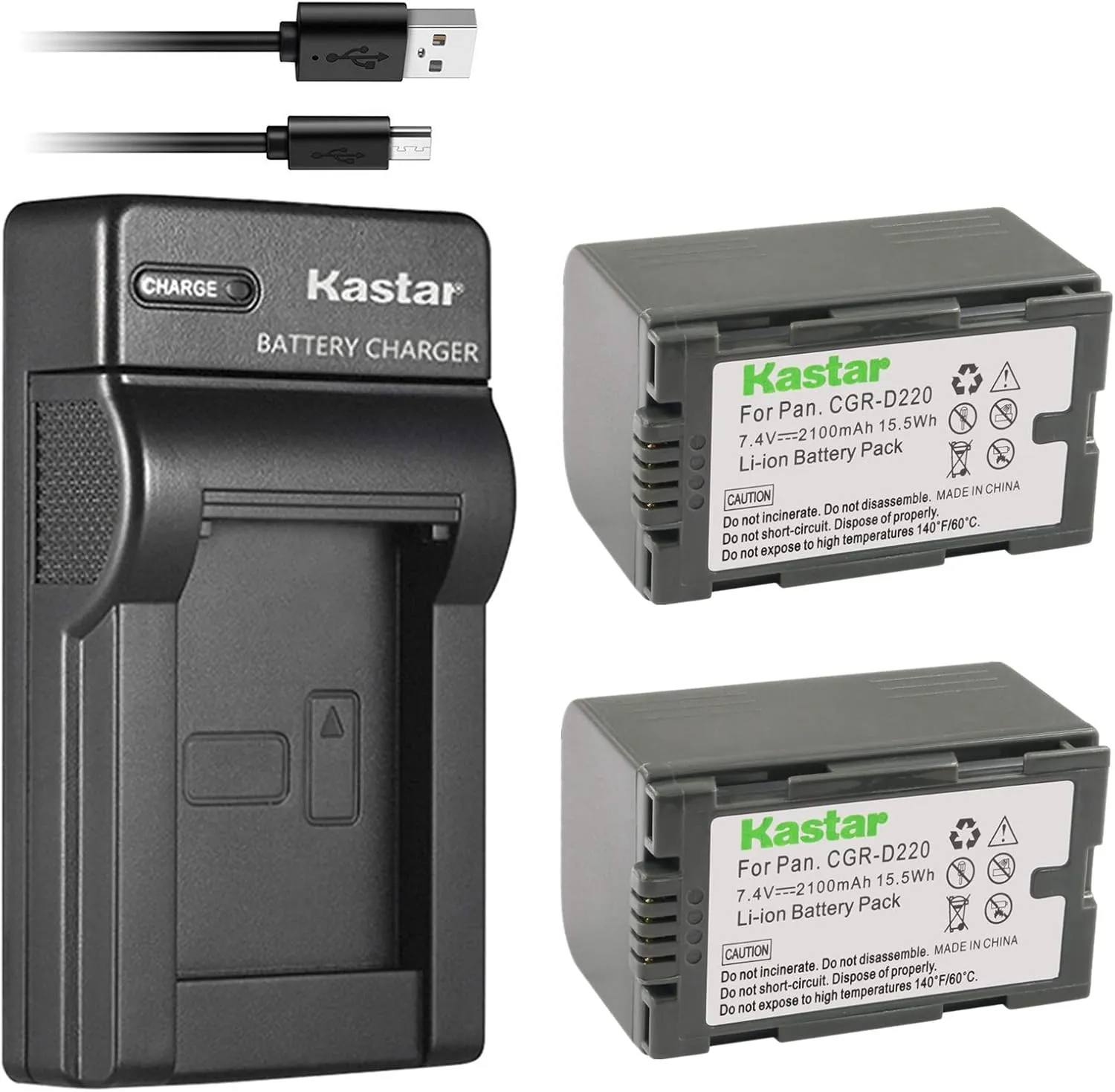 Kastar Battery (X2) & Slim USB Charger for Panasonic CGR-D16 D16S CGR-D08 D08S CGR-D14 CGR-D28 D28S, CGR-D120 CGR-D210 CGR-D220 CGR-D320 & AG Series AJ-PCS060G DZ-MX5000 NV Series PV Series VDR-M20