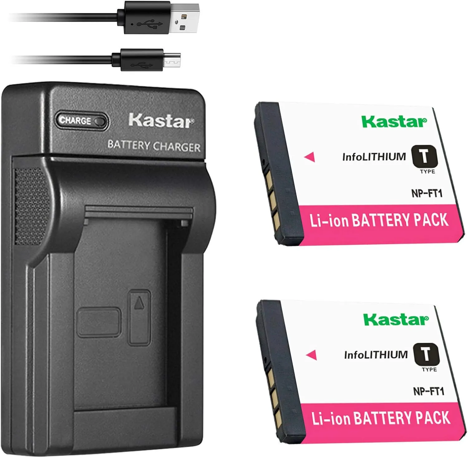 Kastar Battery (X2) & Slim USB Charger Replacement for Sony NP-FT1 DSC-L1 DSC-M1 DSC-M2 DSC-T1DSC-T3 DSC-T3/B DSC-T3S DSC-T5 DSC-T5/B DSC-T5/NDSC-T5/R DSC-T9 DSC-T10 DSC-T10/B/P/W DSC-T11 DSC-T33