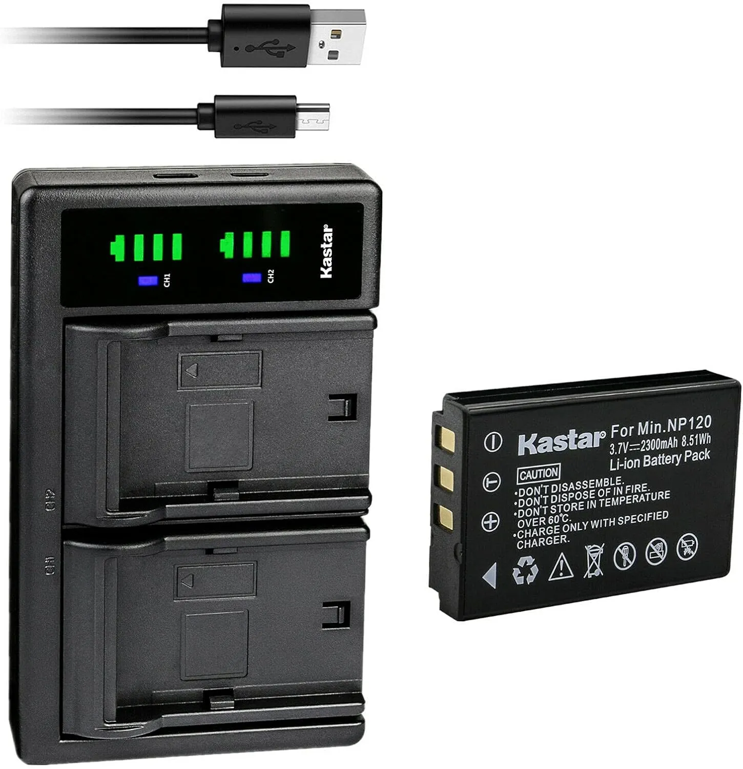 Kastar Q120 Battery and LTD2 USB Charger for FHD Bridge Camera, Zoom Q8 Recorder, Bell & Howell B35HDZ Camera