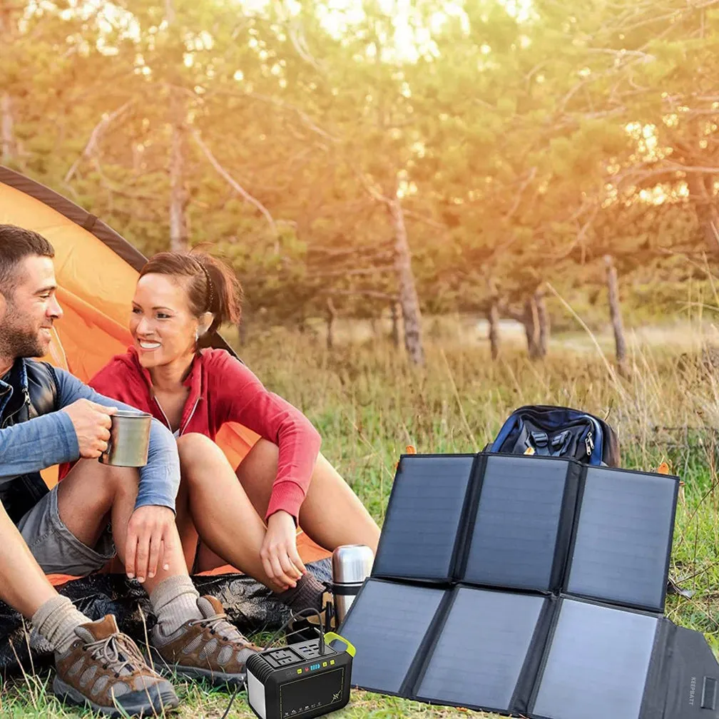 KEEPBATT Waterproof Foldable 60W Portable Solar Panels Charger With Fast Charging QC3.0 USB-A PD3.0 USB-C DC Output,Solar Generator