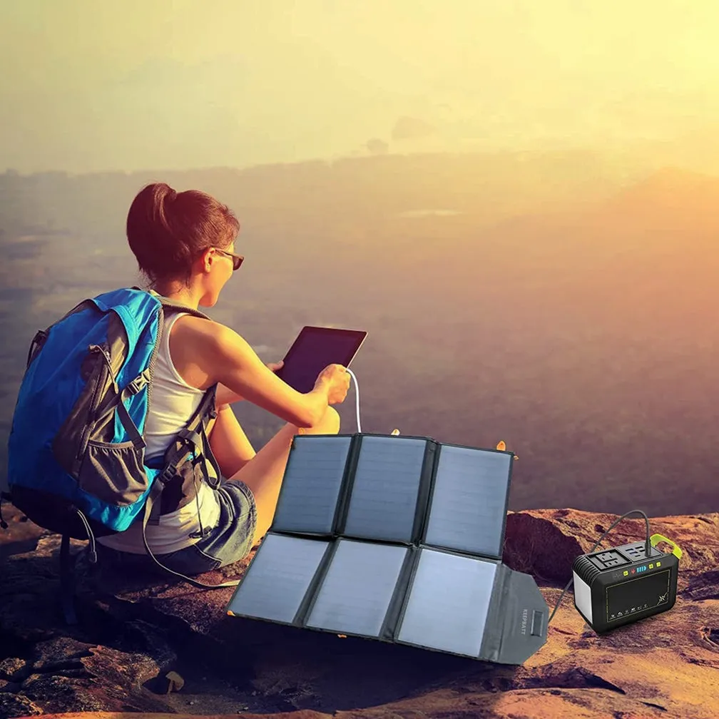KEEPBATT Waterproof Foldable 60W Portable Solar Panels Charger With Fast Charging QC3.0 USB-A PD3.0 USB-C DC Output,Solar Generator