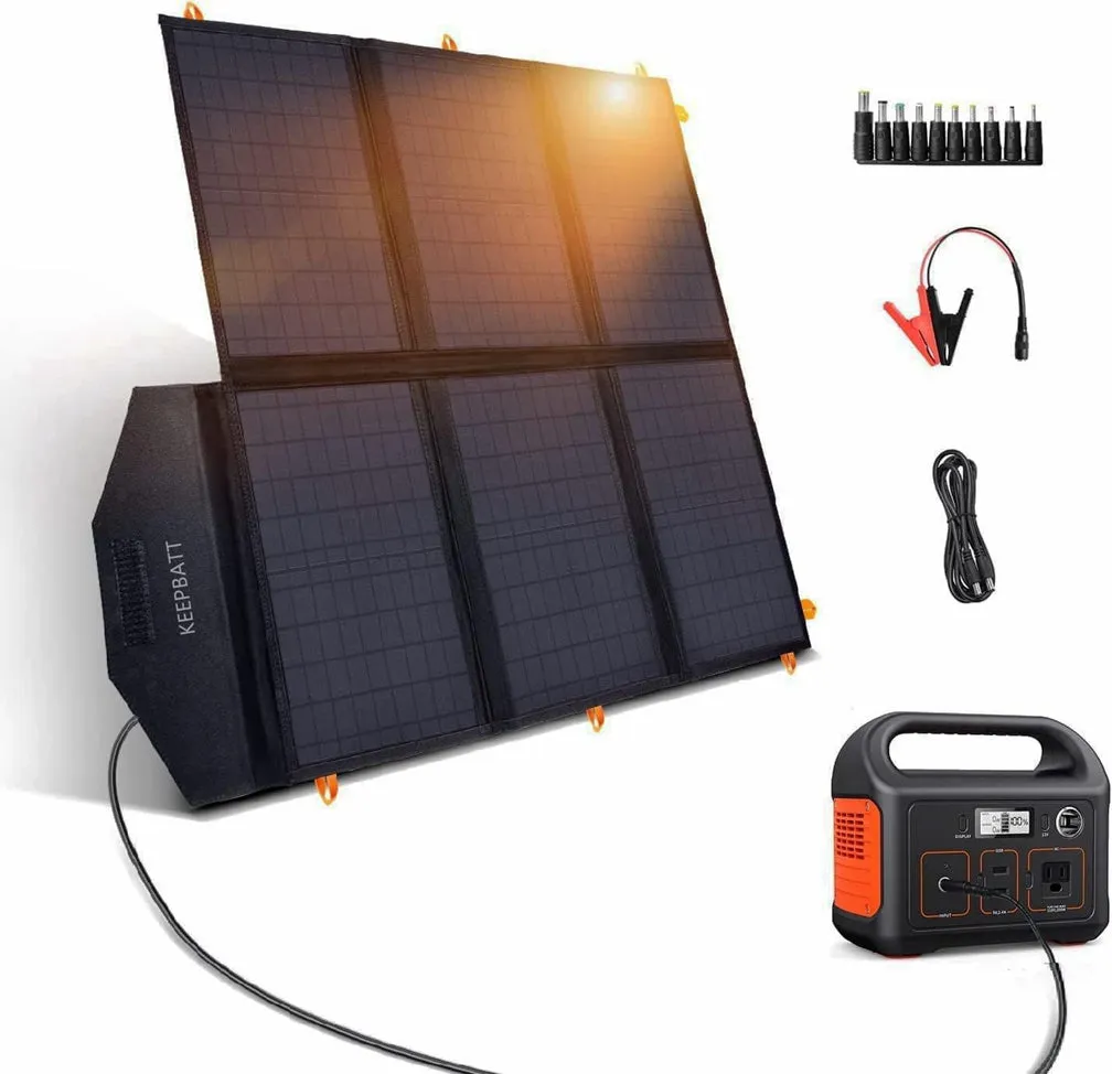 KEEPBATT Waterproof Foldable 60W Portable Solar Panels Charger With Fast Charging QC3.0 USB-A PD3.0 USB-C DC Output,Solar Generator