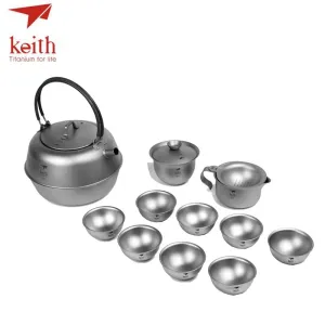Keith Titanium 12Pcs In 1 Chinese KongFu Tea Set Strainer Portable Outdoor Camping Cup Drinkware Ultralight 1.5L 522g Ti3930