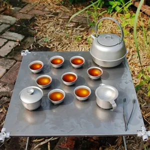 Keith Titanium Heat-resistant Double Wall Tea Cups Set Beer Coffee Cup Kettle Drinkware for Outdoor Camping Picnic Ti3930