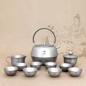 Keith Titanium Kung Fu Tea Set Outdoor Camping Drinkware Double Wall Tea Cup,Kettle,Tureen Infuser,Gaiwan, Chinese Tea Ceremony