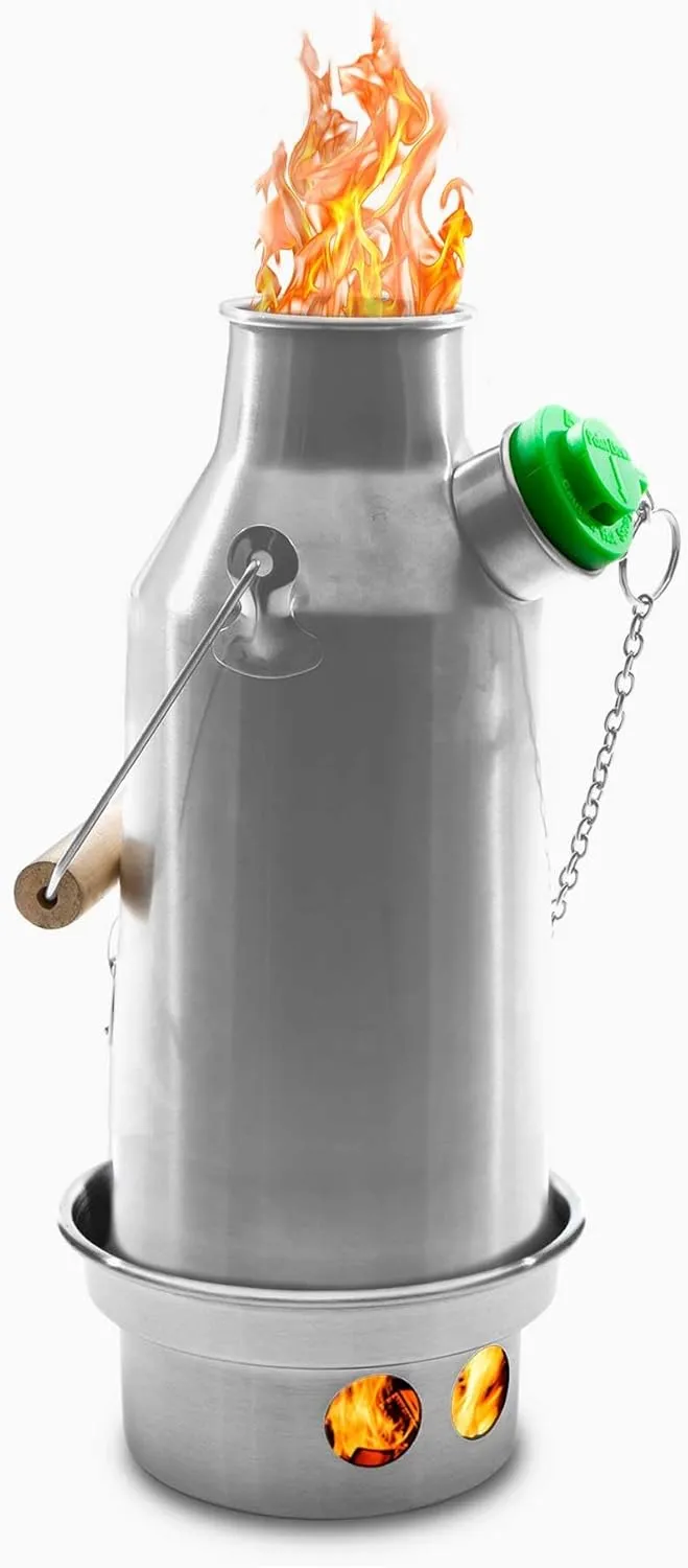 Kelly Kettle Trekker - Stainless Steel Camp Kettle - Best Camping Kettle Boils Water Fast, Uses All Natural Bio Fuel, Rehydrate Food or Cook a Meal