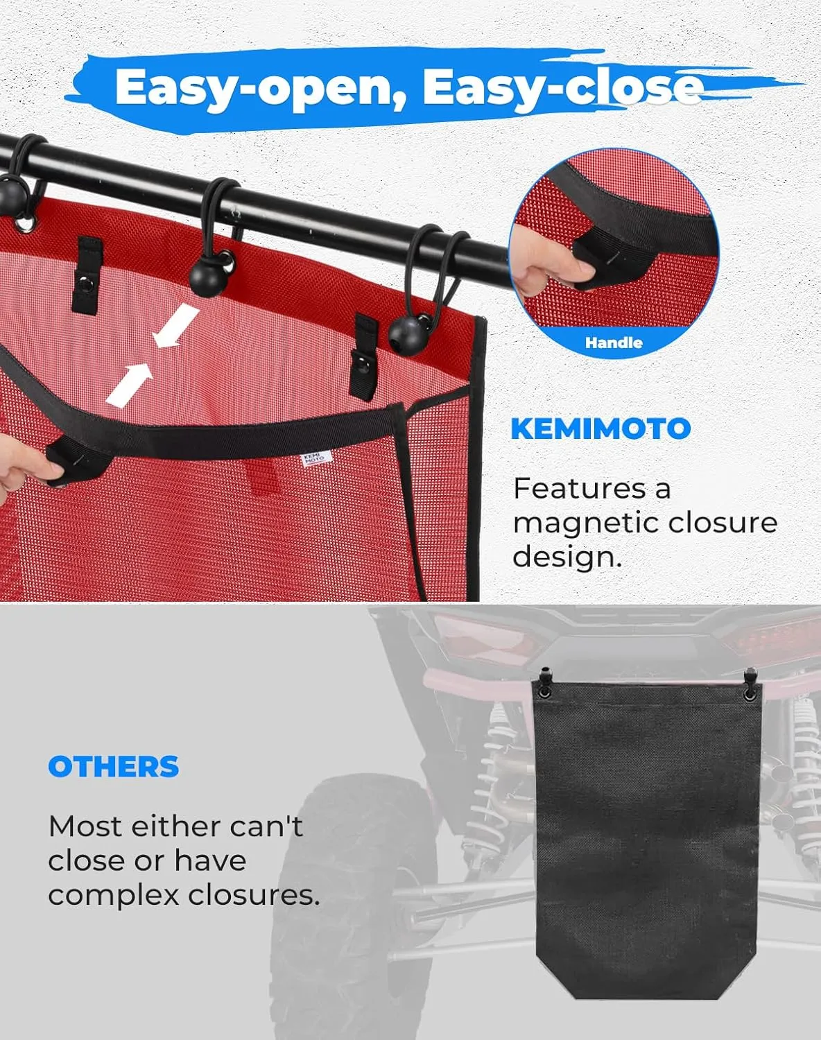 KEMIMOTO Universal Large Trash Bag for UTV ATV, Dry-Wet Trash Sack PVC Mesh Bag Universal Accessorie Compatible with Polaris RZR, Can-Am, CFMOTO, Teryx, Pioneer, Golf Cart, Off-Road-Work (Red)