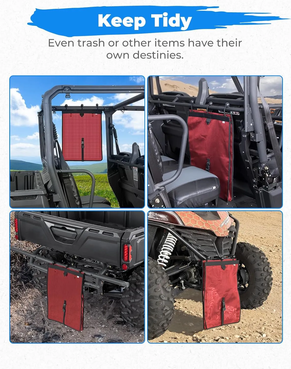 KEMIMOTO Universal Large Trash Bag for UTV ATV, Dry-Wet Trash Sack PVC Mesh Bag Universal Accessorie Compatible with Polaris RZR, Can-Am, CFMOTO, Teryx, Pioneer, Golf Cart, Off-Road-Work (Red)