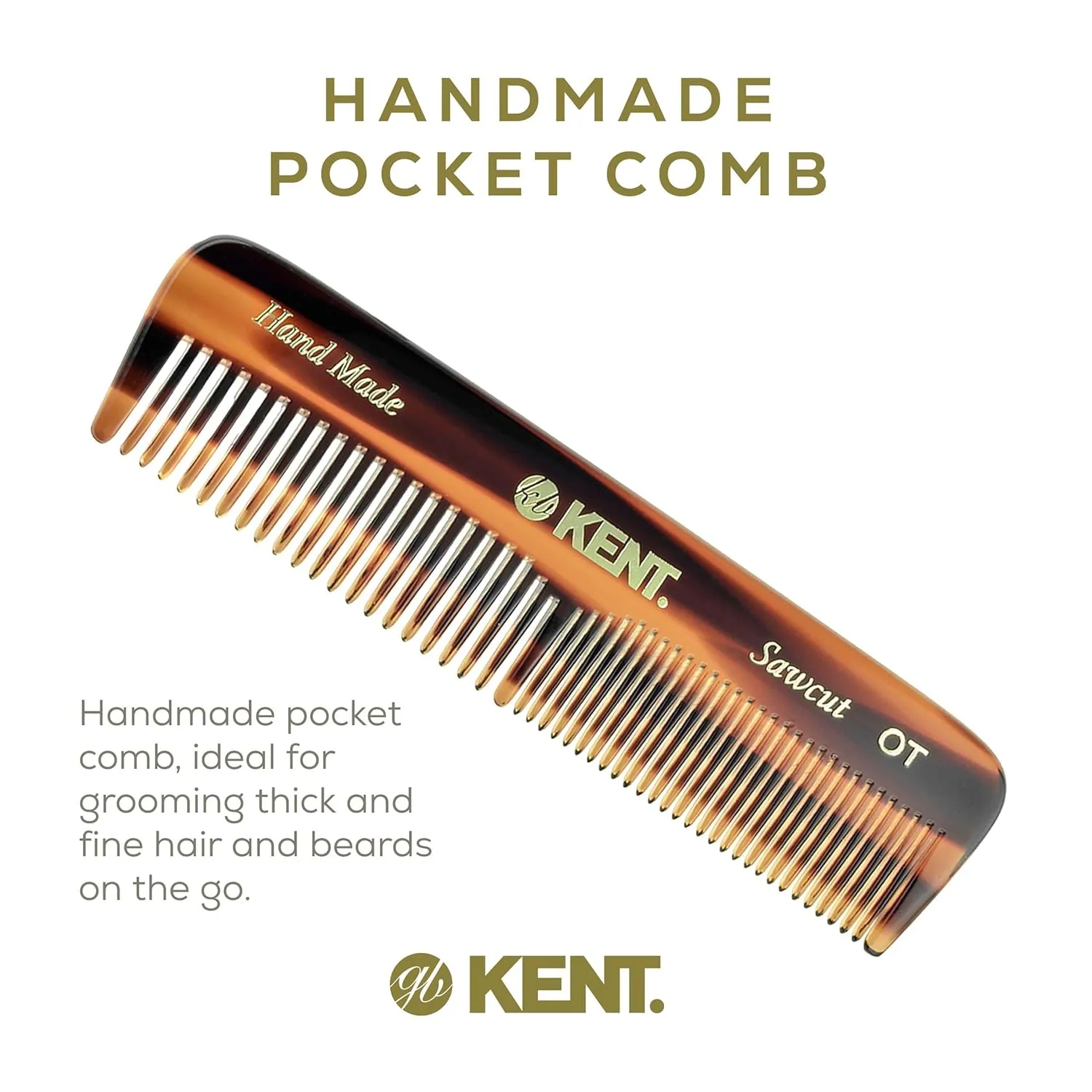 Kent OT Pocket Comb - 4.4" Fine and Wide Tooth Handmade Hair Comb for Men, Travel, Beard, Mustache, Women and Kids - Saw Cut and Hand Polished