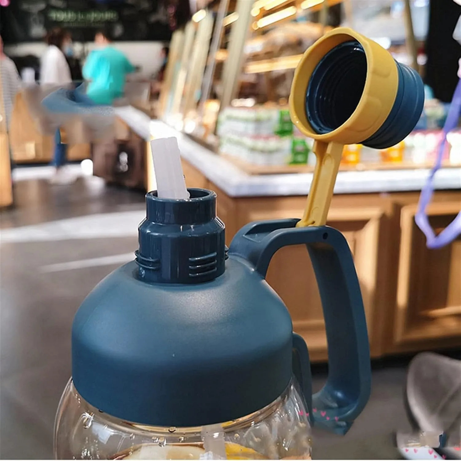 kettles Large Capacity Sports Bottle with Straw,Time Marker,Durable Water Jug for Fitness/Camping,Portable Handle,Big Cups,Fast-flow canteen(B)