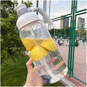 kettles Large Capacity Sports Bottle with Straw,Time Marker,Durable Water Jug for Fitness/Camping,Portable Handle,Big Cups,Fast-flow canteen(B)