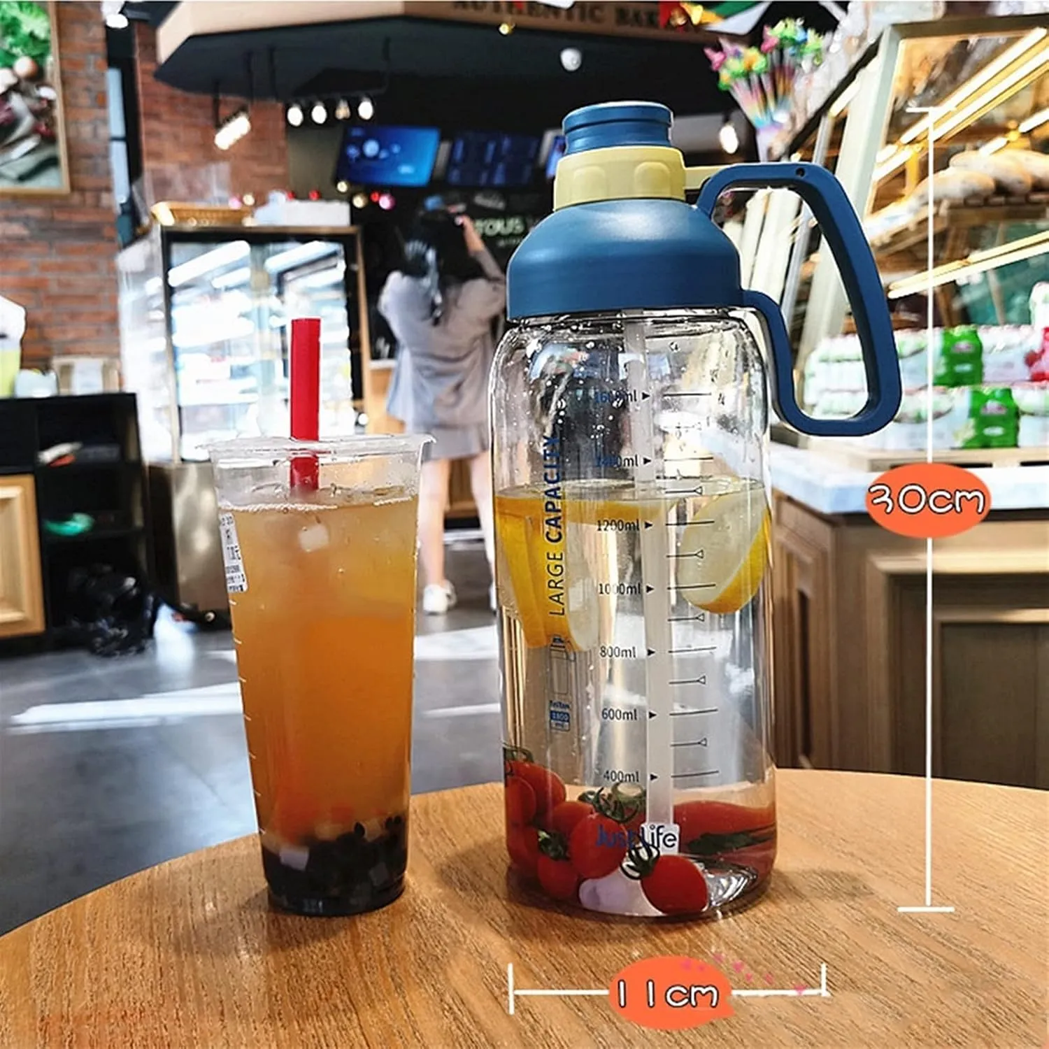 kettles Large Capacity Sports Bottle with Straw,Time Marker,Durable Water Jug for Fitness/Camping,Portable Handle,Big Cups,Fast-flow canteen(B)