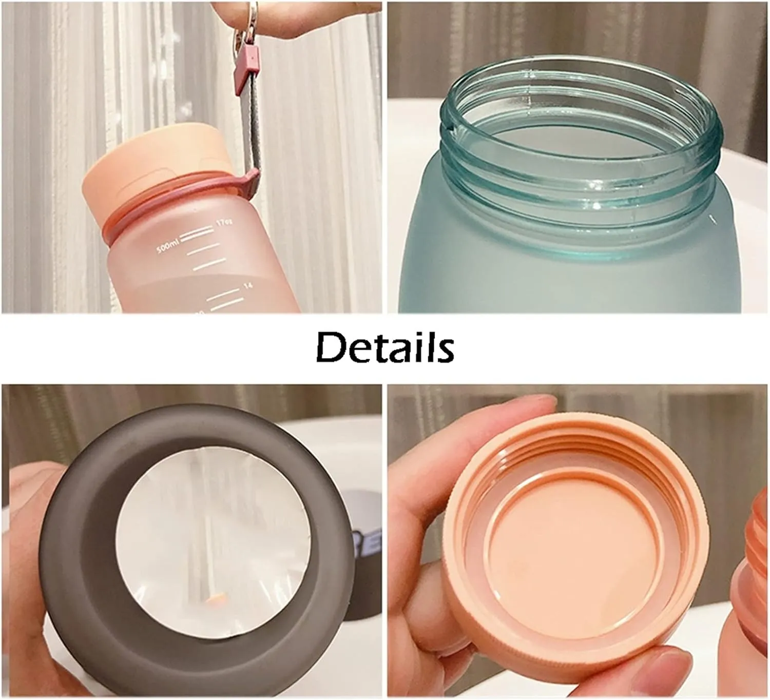 kettles Matte Texture Water Bottles with Portable Rope,Wide Mouth,Sports Bottle With Time Marker,Plastic Large Cups-Leak Proof Fitness canteen(C)