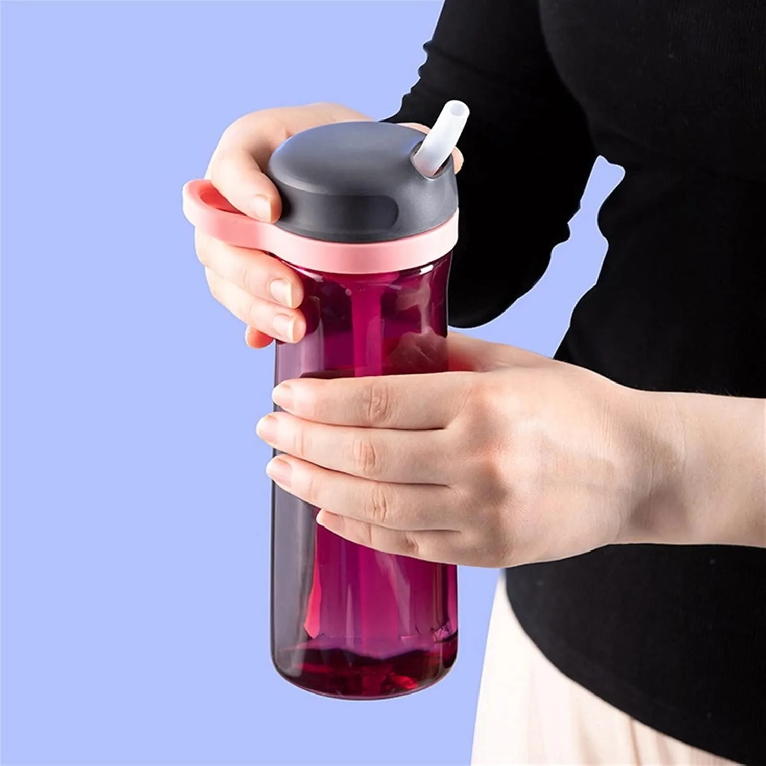 kettles Tritan Material Sports Bottle with Straw,Simple Water Bottles for Fitness/Travel/Camping,21.6oz Large Cups,Portable Handle canteen(C)
