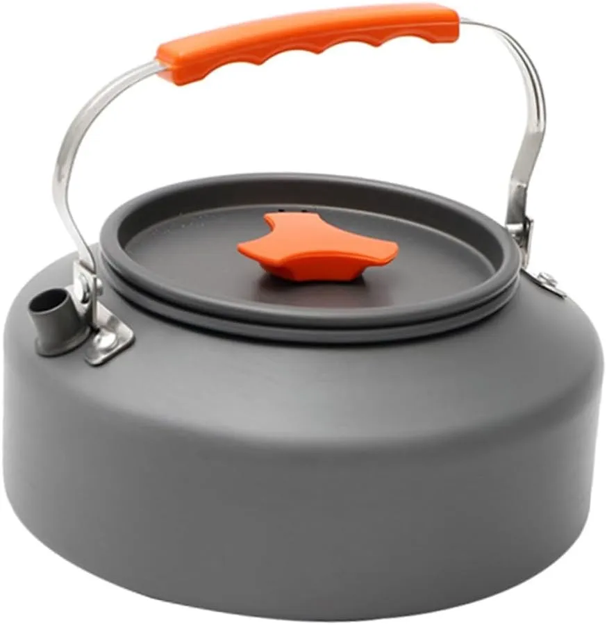 KICHOUSE Portable Outdoor Tea Kettle with Collapsible Handle for Camping Hiking and Picnics Durable Construction Quick Boil and Easy Clean Design
