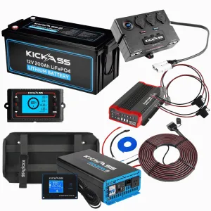 KickAss 12V 200Ah Lithium Dual Battery Kit With 2000W Inverter and Control Box