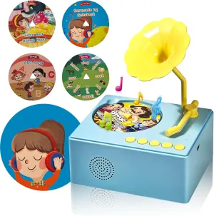 Kids Phonograph Toddler Record Player with 96 Learning Cards, Music & Story Toy for Boys & Girls - Gift Blue