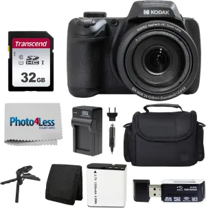 Kodak PIXPRO AZ528 16 MP Full HD Video Digital Camera (Black) with 52x Optical Zoom Bundle with Accessories Including Protective Camera Case, Battery & Charger, 32GB SD Card, Tripod and More