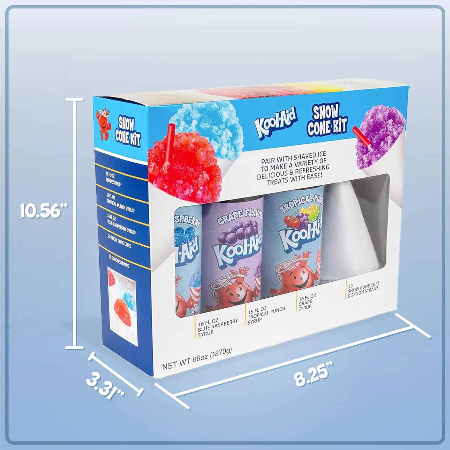 Kool-Aid Snow Cone Syrup Party Kit, Shaved Ice, Comes With Straws, Cups, Spoons, Flavors Of Tropical Punch, Grape, Blue Raspberry, Fun For Kids, Celebrations, Gifting, Multicolor