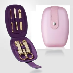 Korean Nail Clipper! World No. 1. Three Seven (777) Travel Manicure Pedicure Grooming Kit Set - (6 PCs: TS-60), Made in Korea, Since 1975 (Pink Case & Gold)