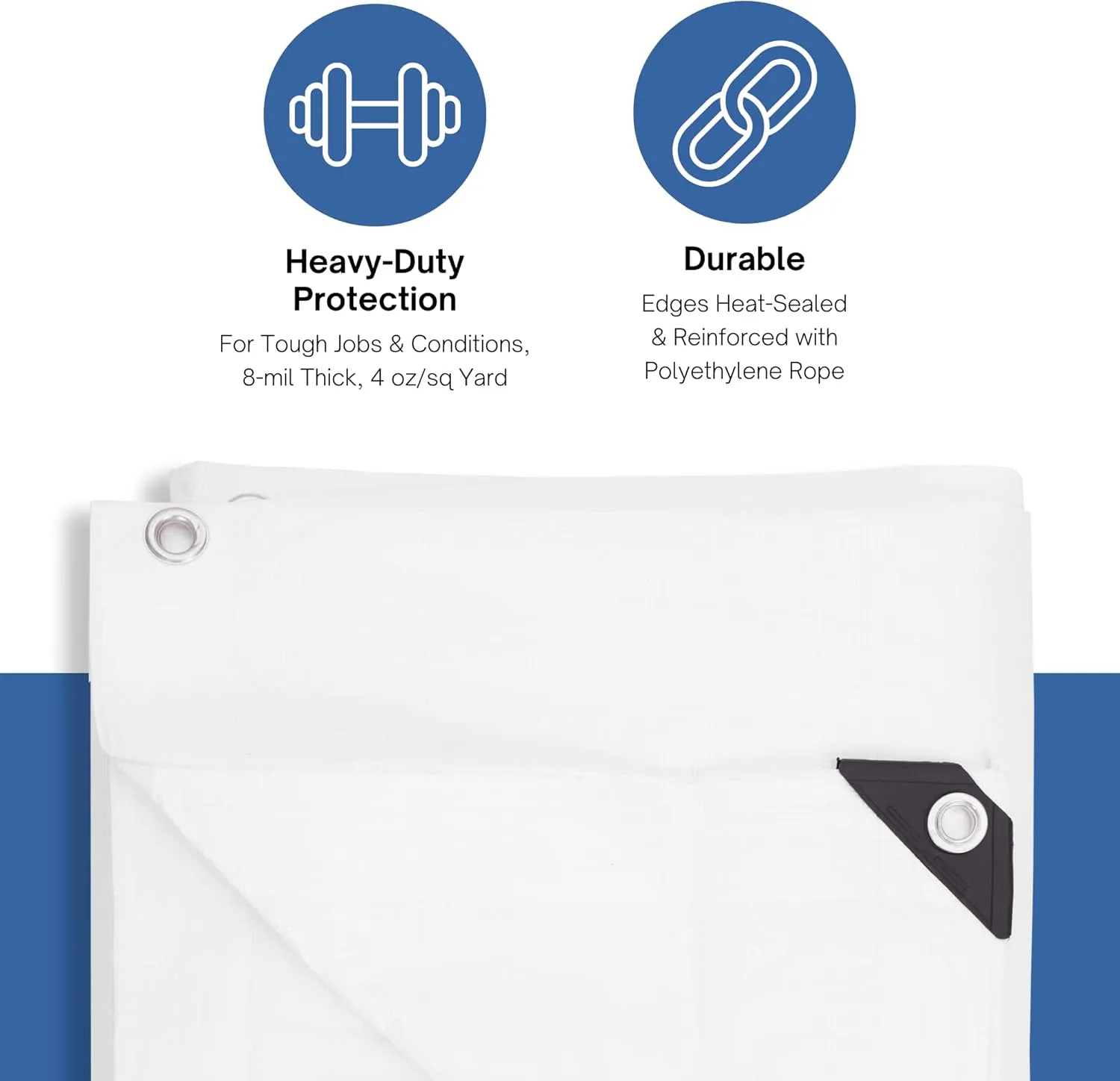 Kotap 6 x 8 Ft. Heavy-Duty Protection/Coverage Tarp, Superior Weave for Greater Longevity 8-mil, Multi-Use, Waterproof, White, 1-Pack (TRW-0608)