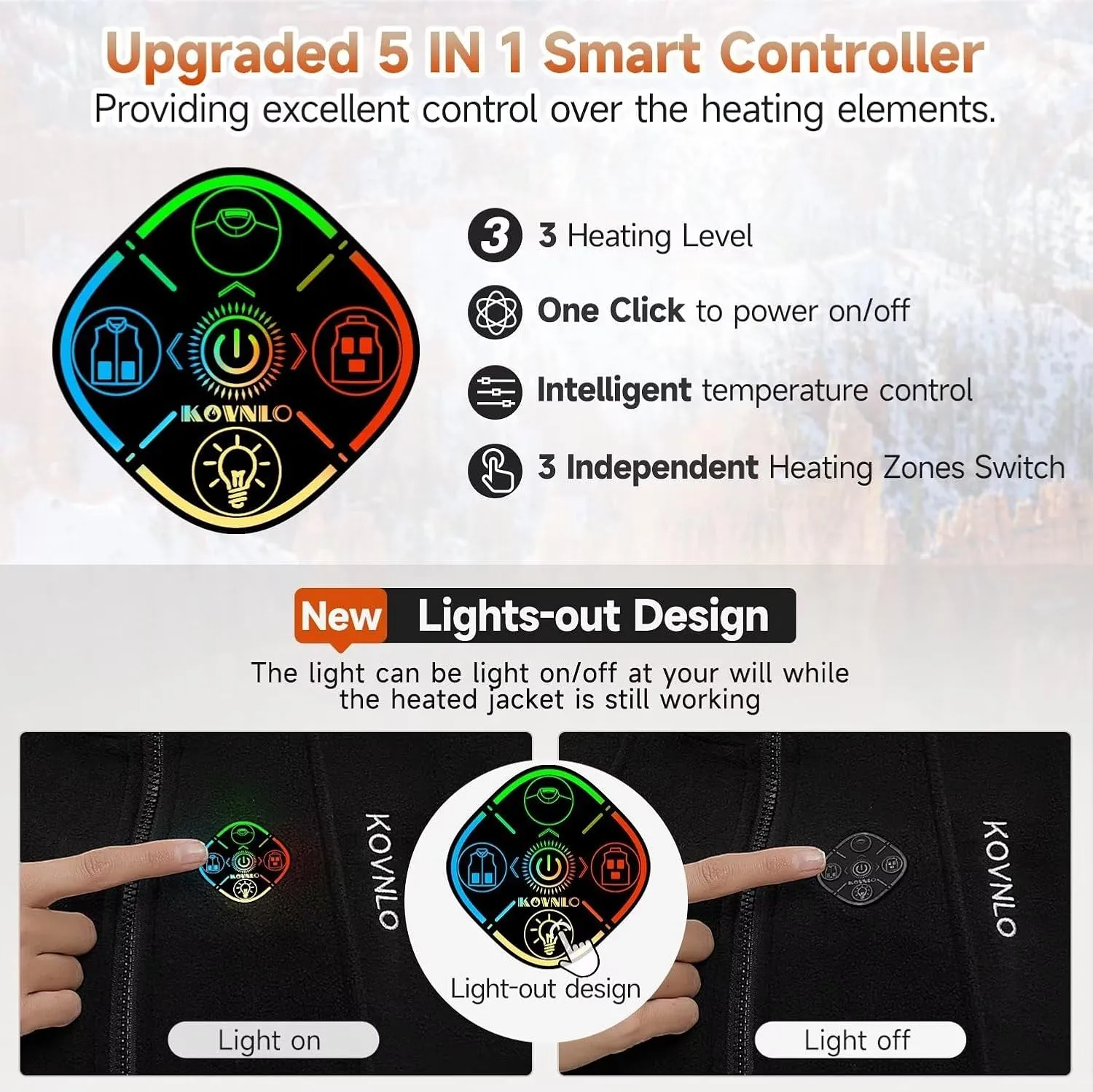 KOVNLO Heated Jackets for Women, Smart Controller with Light Out Design, Soft Fleece Electric Heating Coat with Battery Pack