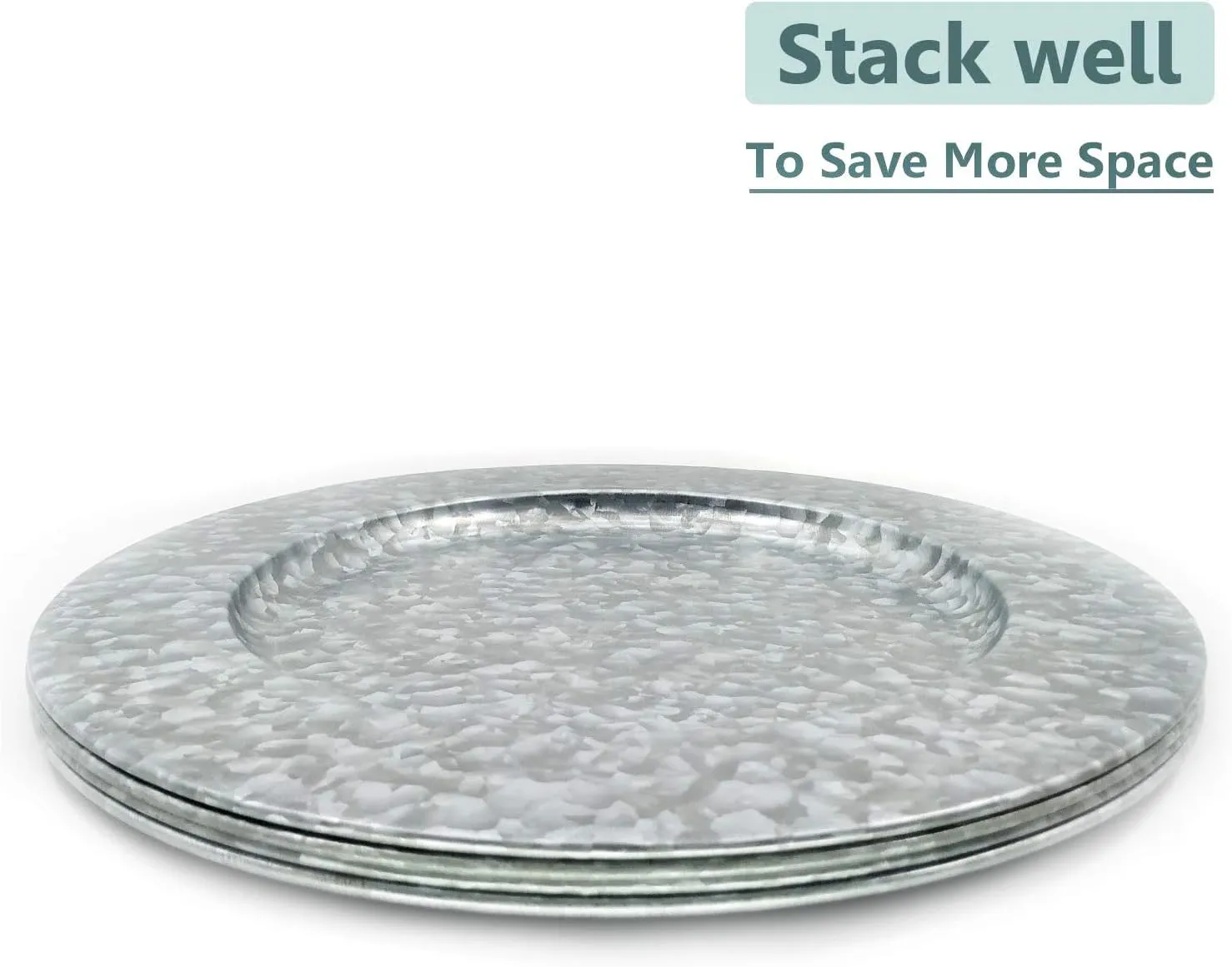 KX-WARE Silver Galvanized Steel Charger Plate, 13-inch Classic Charger Plates Dinnerware Dishes, Set of 4