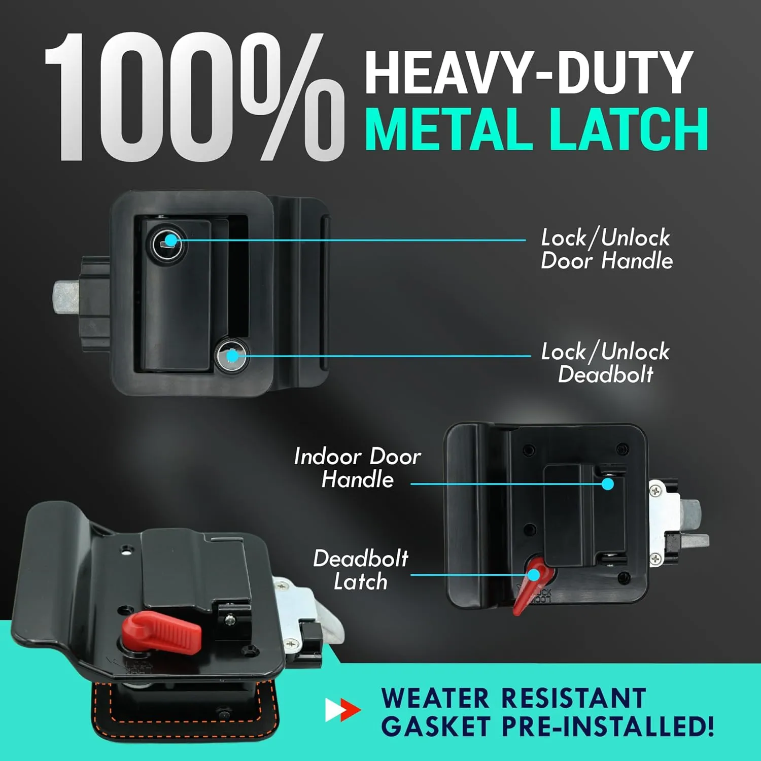 LATCH.IT Black RV Door Lock Replacement | Premium RV Door Handle & Camper Latch with 4 Keys | Trusted Trailer Lock for Travel Camper | Fits 2.75"x3.75" Holes | Travel Trailer Locks Replacement