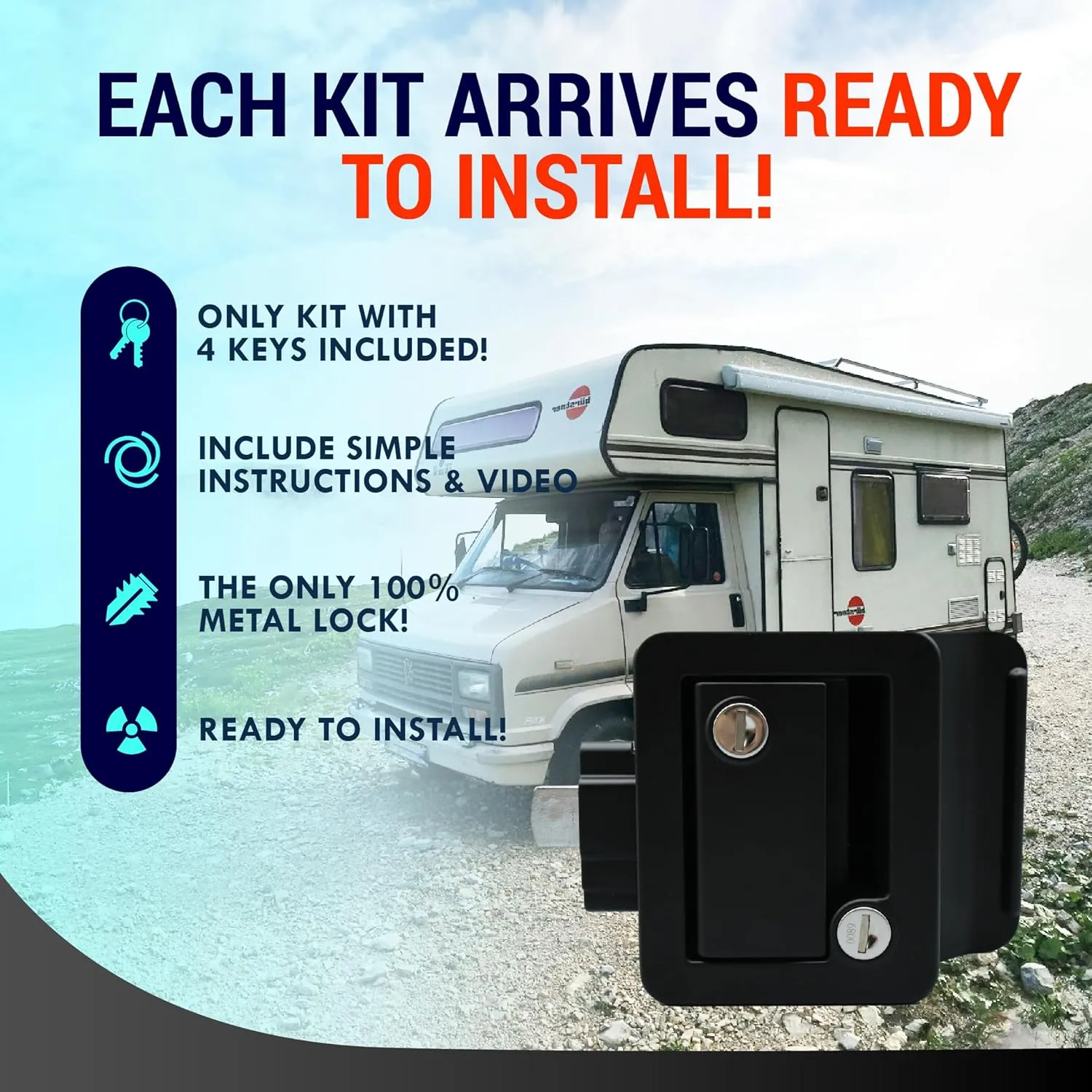 LATCH.IT Black RV Door Lock Replacement | Premium RV Door Handle & Camper Latch with 4 Keys | Trusted Trailer Lock for Travel Camper | Fits 2.75"x3.75" Holes | Travel Trailer Locks Replacement