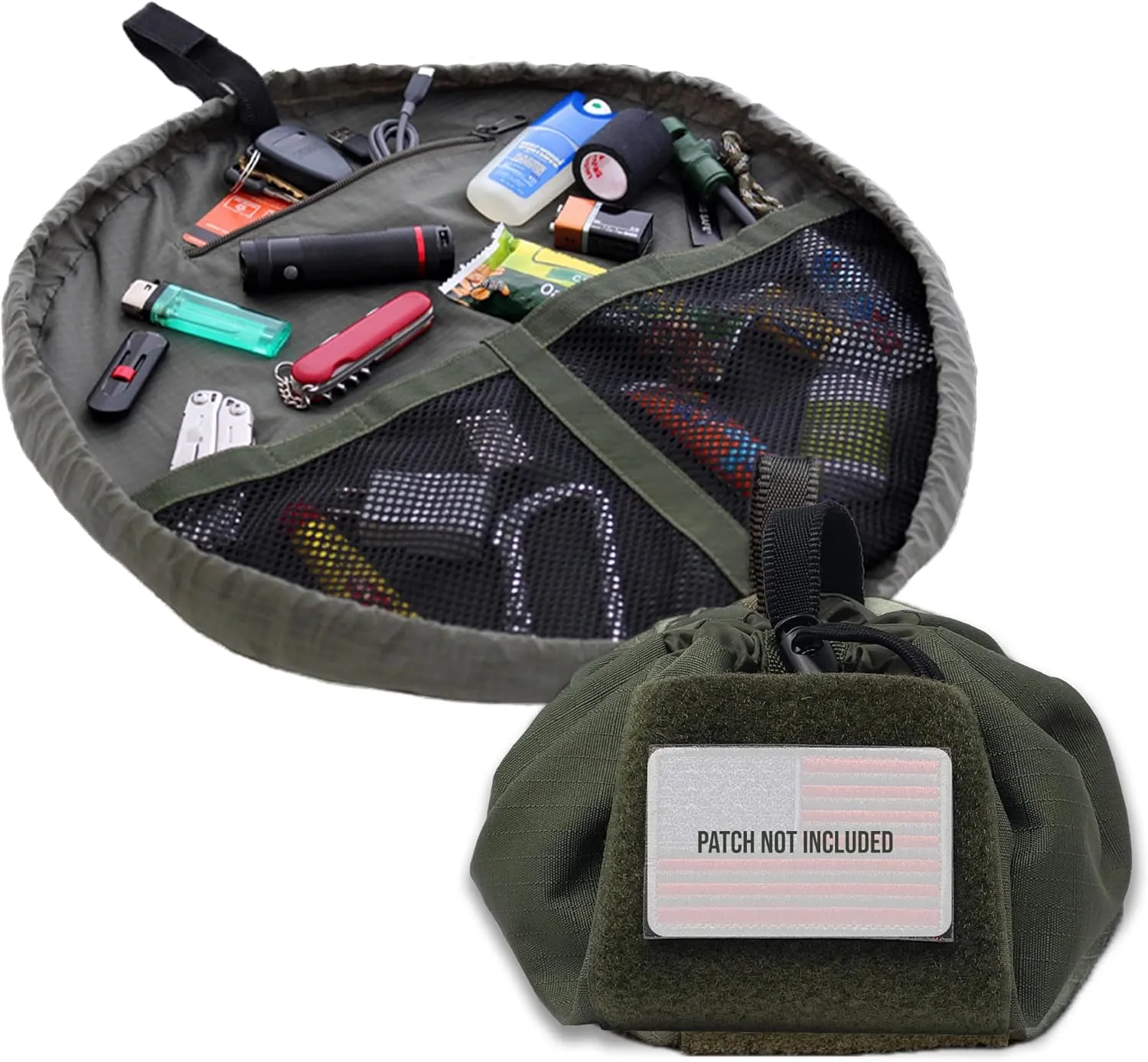 Lay-n-Go Defender Tactical Bag for Gear - Multifunctional Lay-Flat Military Tactical Travel Sack w/Zippered & Mesh Pockets - Water-Resistant, Machine-Washable Utility Tool Bag (20", Green)