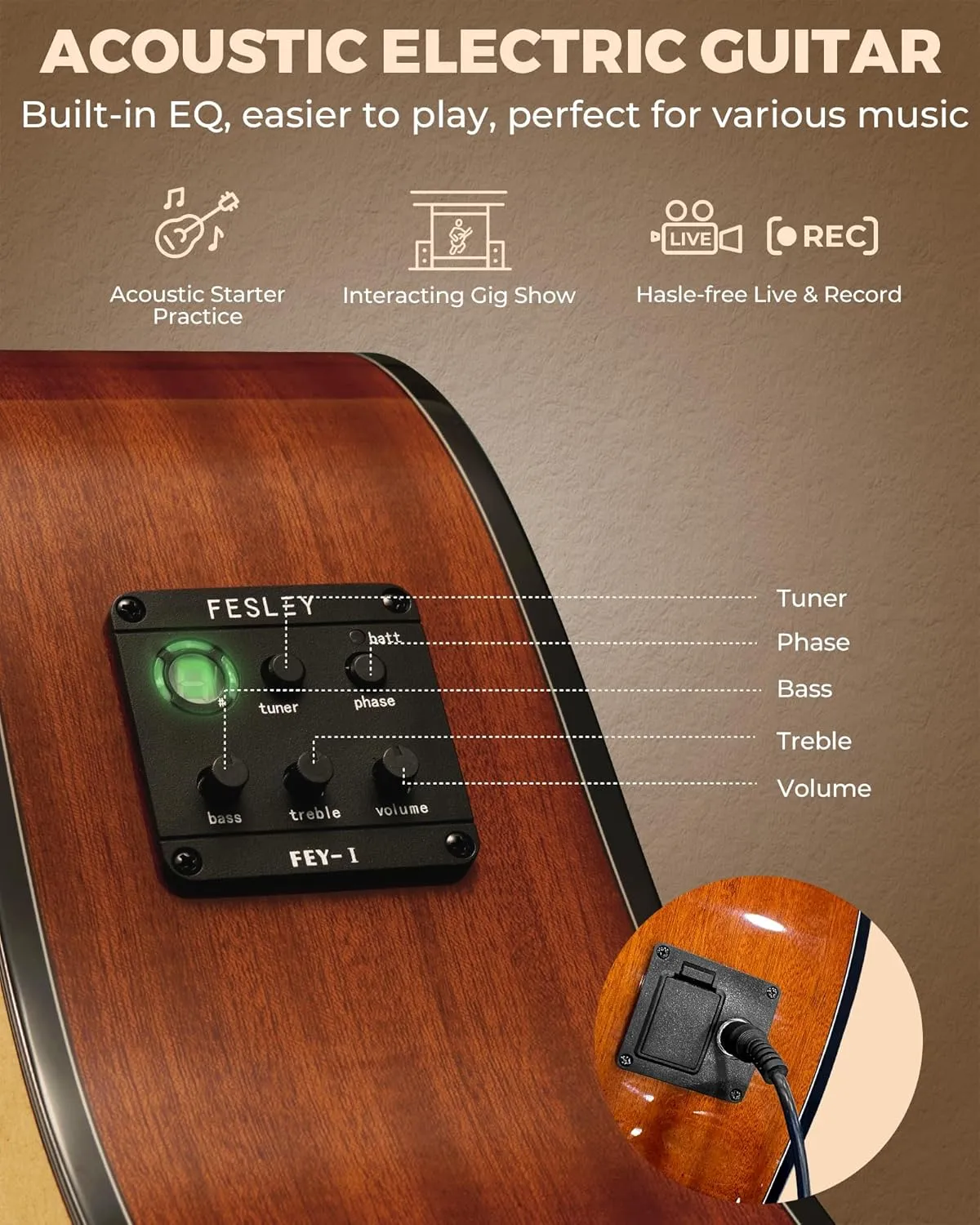 Left Handed Acoustic Electric Guitar Kit, 41 Inch Full Size 6 String Cutaway Acoustic Guitar for Beginner Adults, Guitarra Electroacústica with Steel String, Built-in EQ, Gig Bag, Capo, Strap